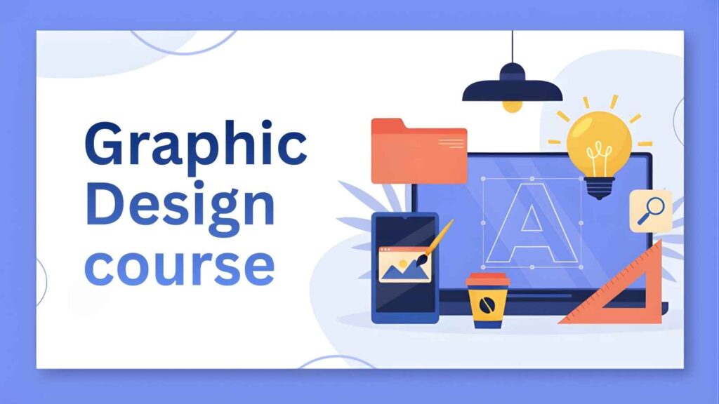 Graphic design course training illustration with laptop and design tools in Kerala Thrissur