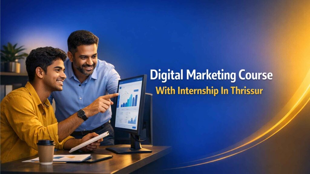 Young South Indian intern collaborating with mentor in a modern office — Digital Marketing Course With Internship In Thrissur.